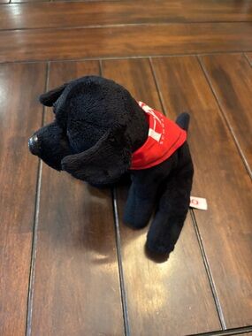 FAO Schwarz Black Lab Plush Puppy with Iconic FAO Red Bandana Stuffed Animal Dog